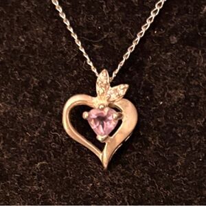 Sterling Silver Heart Pendant Necklace with purple amethyst Gemstone